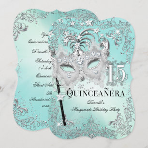 Convite de Aniversário Quinceanera Teal Prata Masc