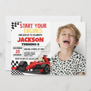 Convite de Aniversário Race Car para Meninos com F