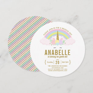 Convite de aniversário Rainbow Glitter Unicorn
