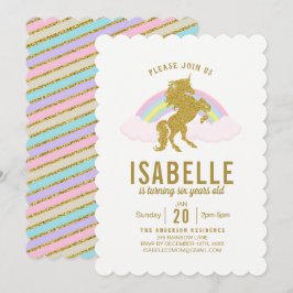 Convite de aniversário Rainbow Glitter Unicorn