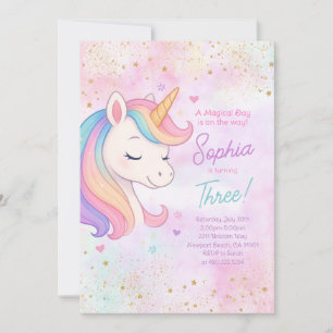 Convite de aniversário Rainbow Unicorn