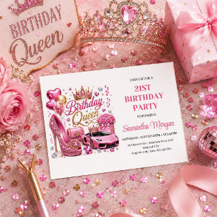 Convite de Aniversário Rainha Confete em Rosa Luxo