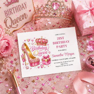 Convite de Aniversário Rainha Confete Glam Rosa Do