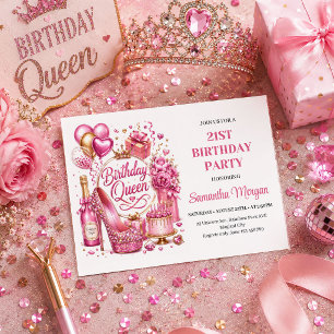 Convite de Aniversário Rainha Dourado Rosa com Bri