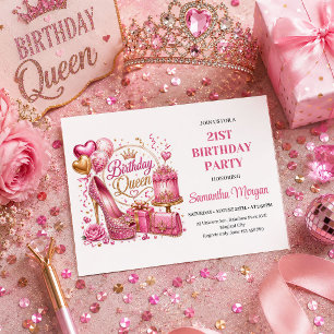 Convite de Aniversário Rainha Glitter Rosa Chic Do