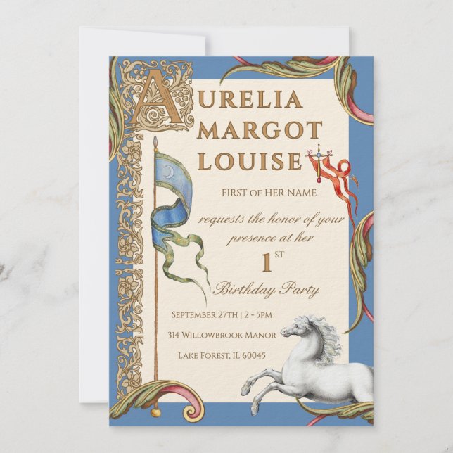 Convite de Aniversário Real Medieval Letra A (Frente)