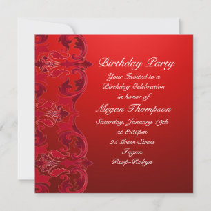 Convite de Aniversário Red Swirl Damask