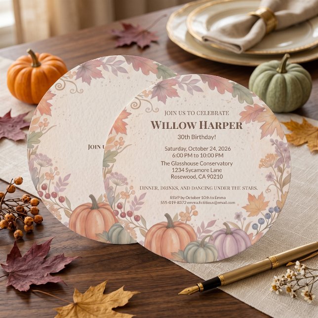 Convite de Aniversário Redondo Boho Outono (Celebrate your milestone in refined autumn style.)