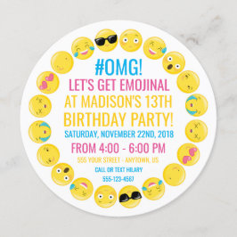 Convite de aniversário redondo de Emoji