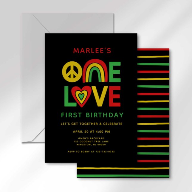 Convite de Aniversário Reggae One Love First (Criador carregado)