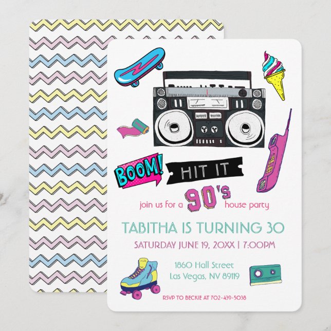 Convite de Aniversário Retro 90 (Frente/Verso)