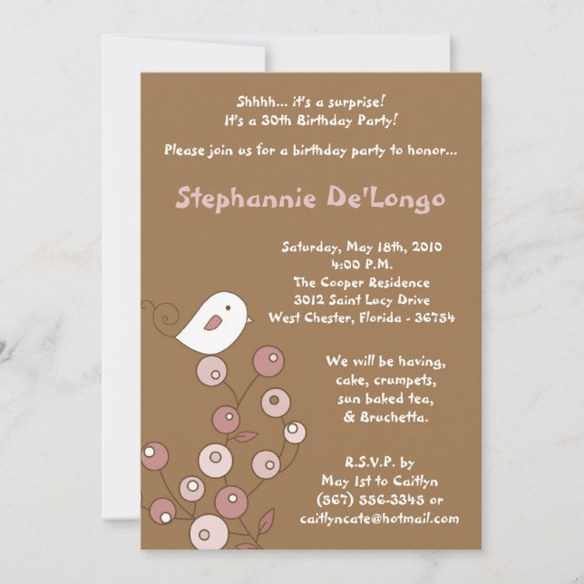 convite de aniversário Retro Bush Pink 5x7 (Frente)