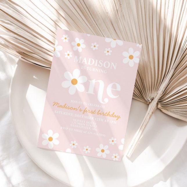 Convite de Aniversário Retro Daisy One Floral 1º A (Criador carregado)
