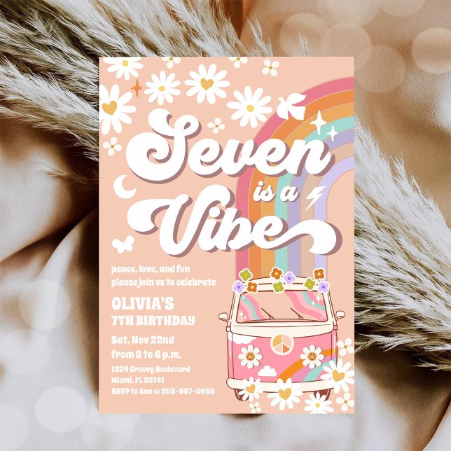 Convite de Aniversário Retro Daisy Rainbow (Criador carregado)