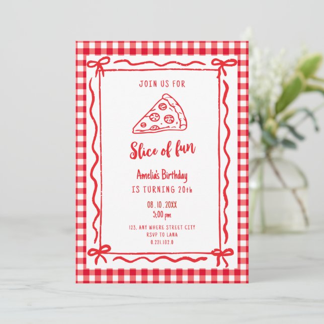 Convite de Aniversário Retro de Pizza Divertida (Em pé/Frente)