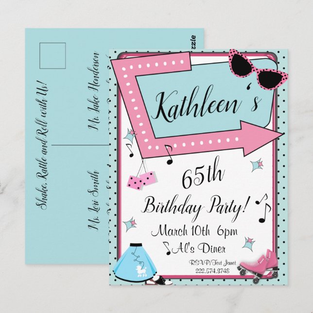 Convite de Aniversário Retrô de Qualquer Idade, An (Frente/Verso)