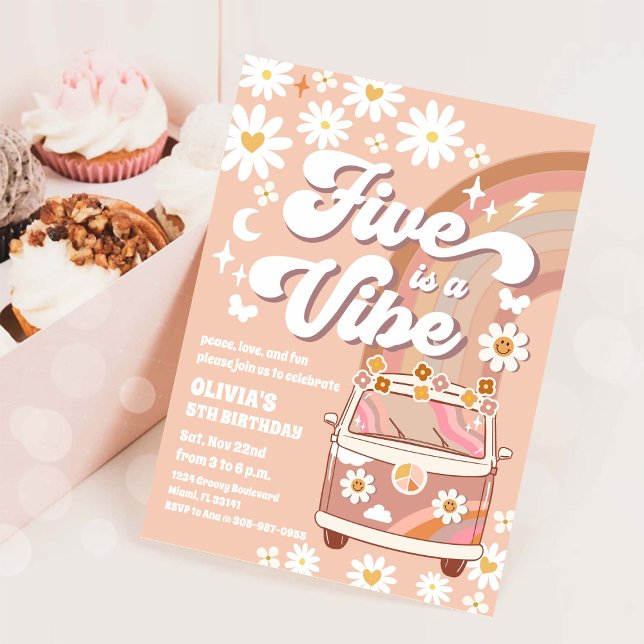 Convite de Aniversário Retro de Van Daisy (Criador carregado)