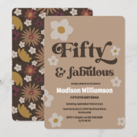 Convite de Aniversário Retro Floral dos Anos 70 50