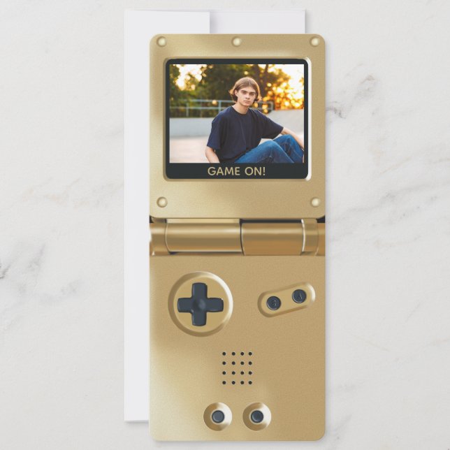Convite de Aniversário Retro Gold Handheld Gaming  (Frente)