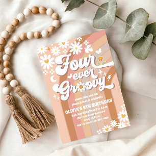 Convite de Aniversário Retro Groovy Daisy