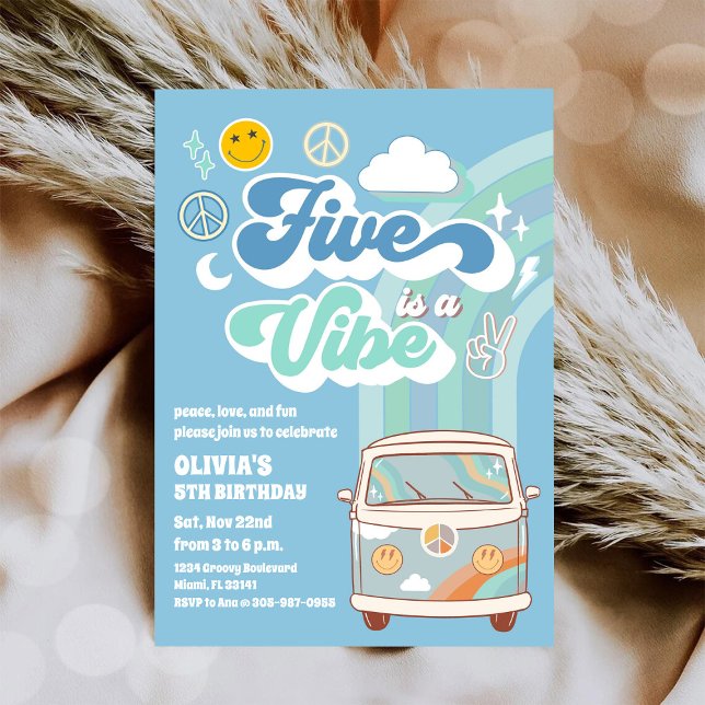 Convite de Aniversário Retro Hippie (Criador carregado)