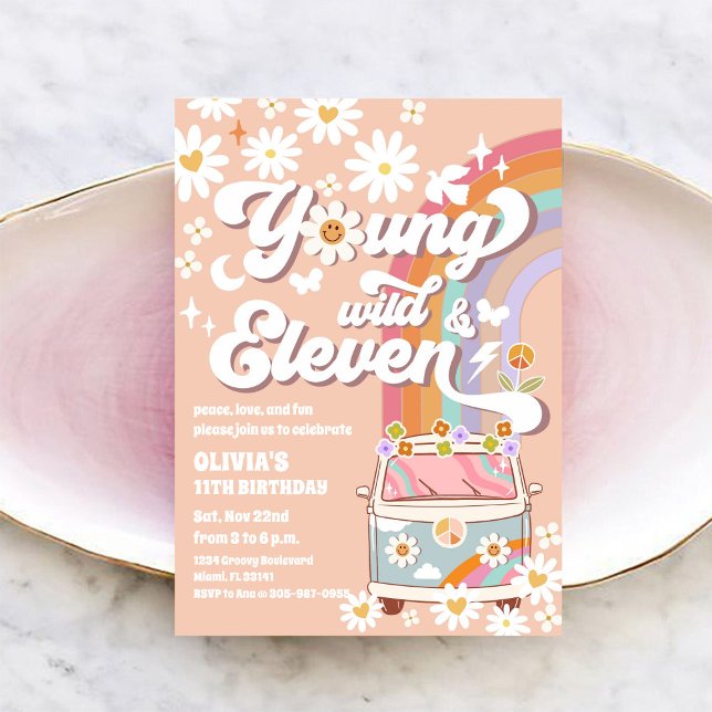 Convite de Aniversário Retro Hippie (Criador carregado)