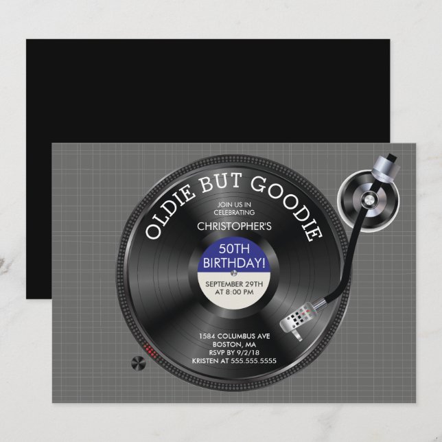 Convite de aniversário Retro Registro Turnável (Frente/Verso)