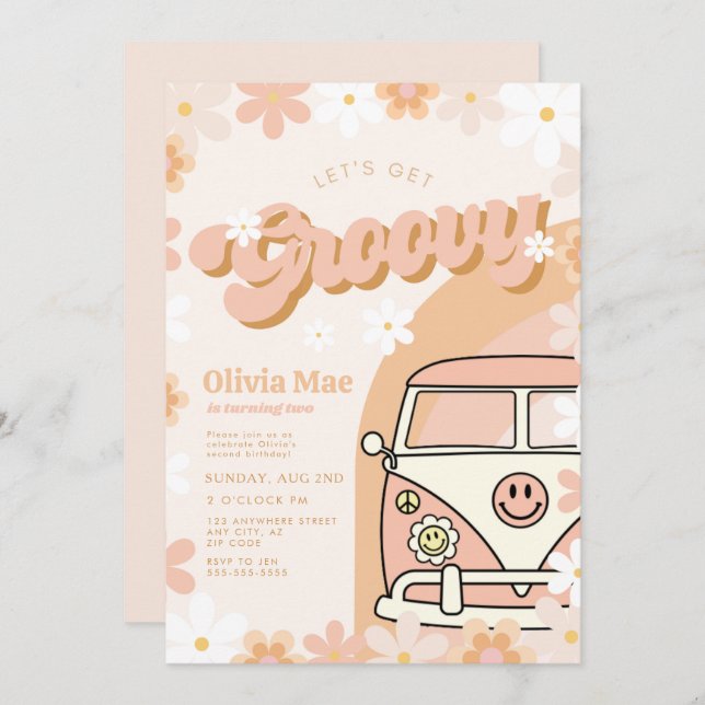 Convite de aniversário Retroativo do Groovy (Frente/Verso)