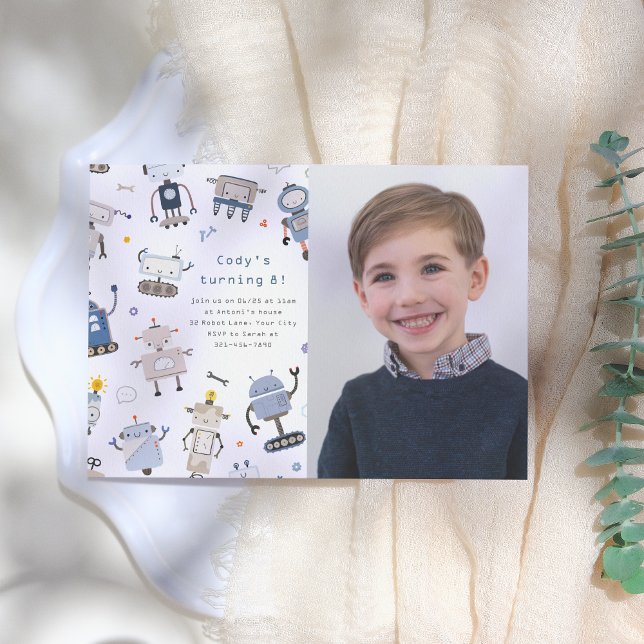 Convite de aniversário Robot Photo (Criador carregado)