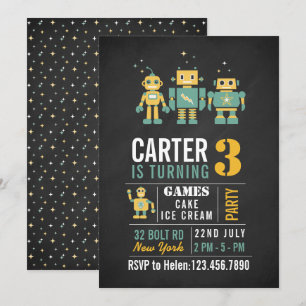 Convite de aniversário Robots Chalkboard
