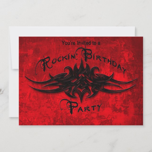 CONVITE DE ANIVERSÁRIO ROCKIN' - TATUAGEM VERMELHA (Frente)