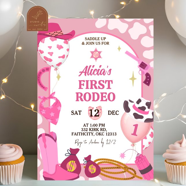 Convite de Aniversário Rodeio Cowboy Rosa (Criador carregado)