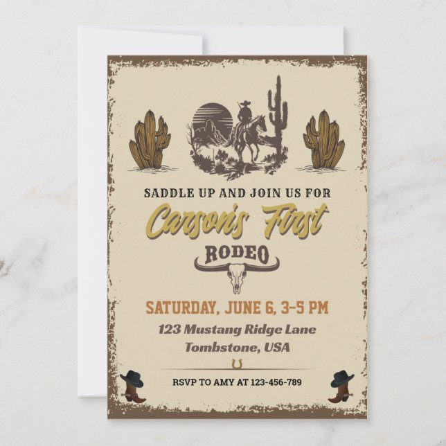Convite de aniversário Rodeo Cowboy (Frente)