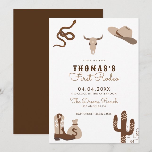 Convite de aniversário Rodeo Cowboy (Frente/Verso)