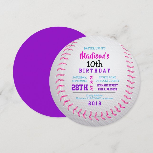 CONVITE DE ANIVERSÁRIO RONUND BASEBALL (Frente/Verso)