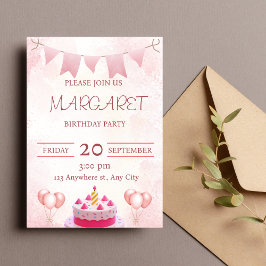 Convite de aniversário rosa