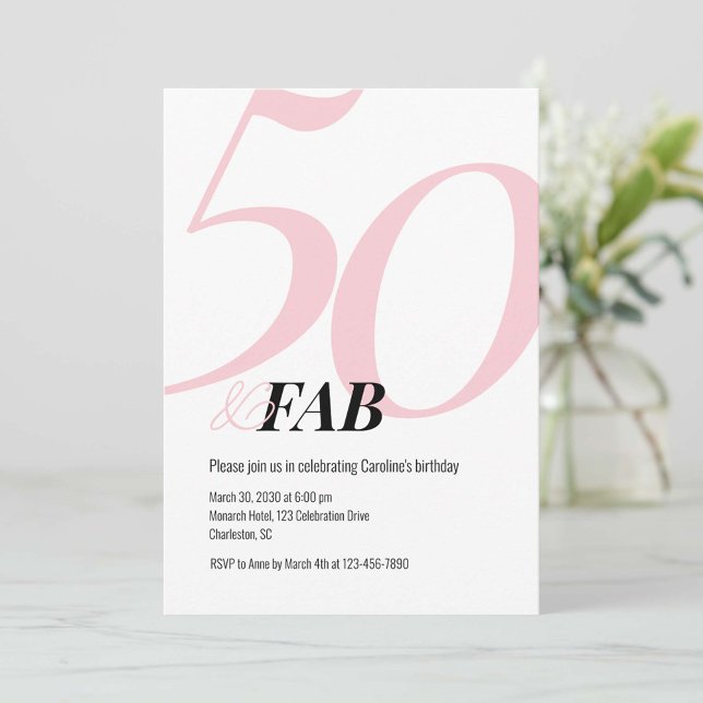 Convite de Aniversário Rosa 50 e Fabuloso (Criador carregado)