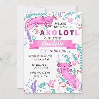 Convite de Aniversário Rosa Axolote
