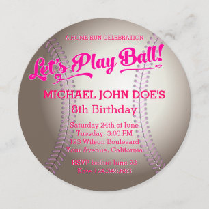 Convite de aniversário Rosa Basebol