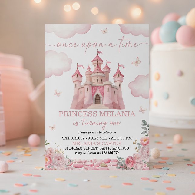 Convite de Aniversário Rosa Castelo Princesa (Criador carregado)