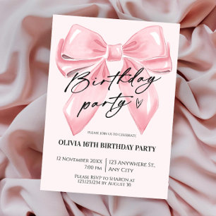 Convite de Aniversário Rosa com Laço Sedutor