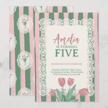 Convite de Aniversário Rosa Coquette Vintage Tulip