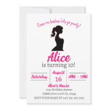 Convite de aniversário Rosa da Boneca da Moda