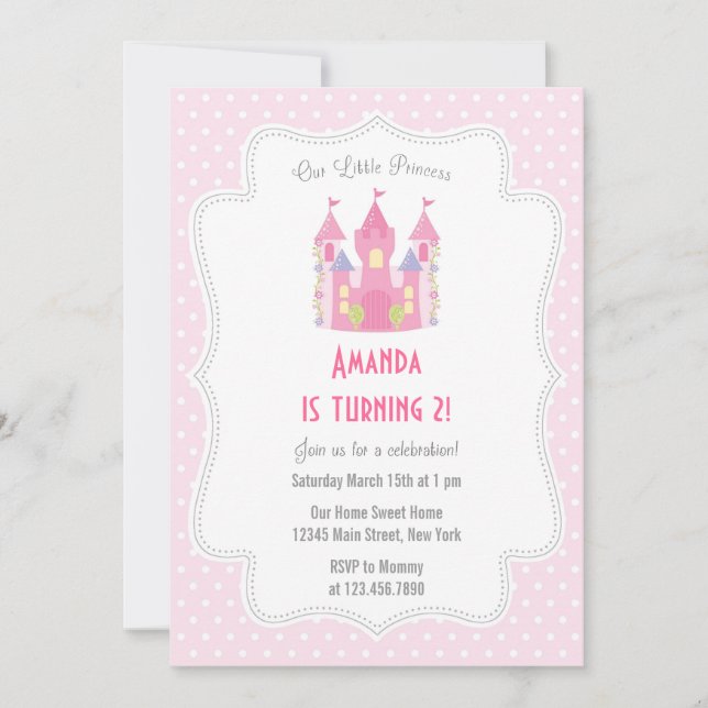 Convite de aniversário Rosa da Princesa (Frente)