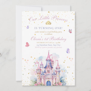 Convite de Aniversário Rosa da Princesa para 1º An