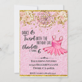 Convite de aniversário rosa de Bailarina Tutu