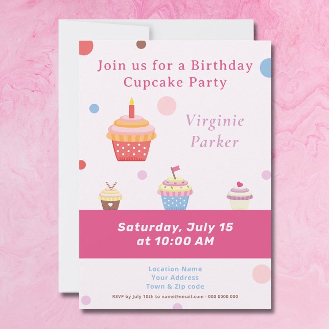 Convite de Aniversário Rosa de Festa-cupcake (Cupcake Party Pink Birthday Invitation - Back)
