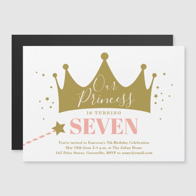 Convite de Aniversário Rosa de Princesa Fofa e Fem (Frente/Verso)