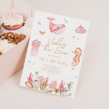 Convite de Aniversário Rosa Debaixo do Mar