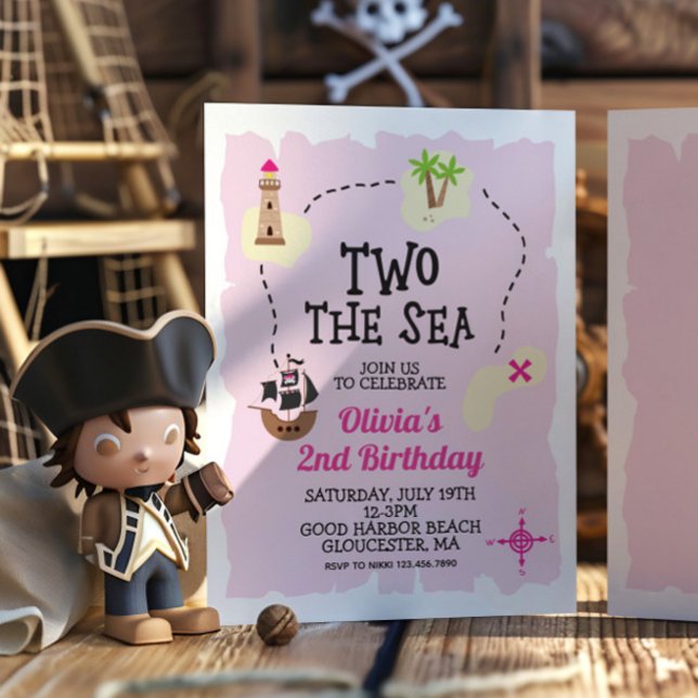 Convite de Aniversário Rosa Dois o Mar Pirata (Criador carregado)